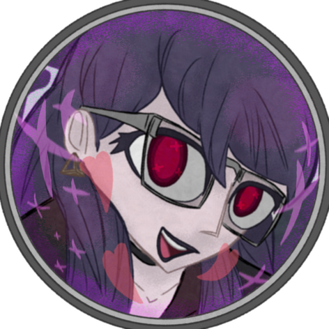 digital art of Hiruko (Hundred Line) with her face up against the peephole of a door in the style of Monitoring (DECO*27)